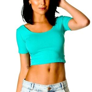 American Apparel turquoise crop top large cotton